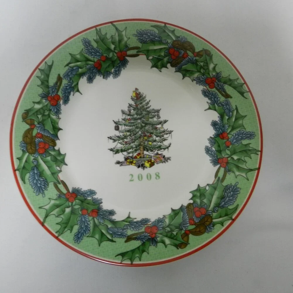 Spode 2008 Christmas salad side dessert Vintage Plate S3324 Porcelain Set Pair 2